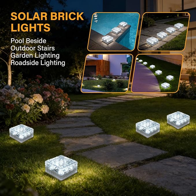 Solar Brick Lights Outdoor Waterproof Small Solar Lights 6 Packs Outdoor Decor for Fence Pathway Path Patio Balcony Outside Garden Bricks Decorations