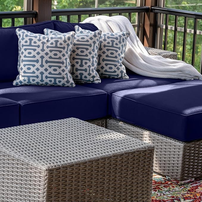 9 Piece Outdoor Patio Waterproof Cushion Covers, Fits 4-Seat Wicker Rattan Sectional Couch Chair Furniture Cover Replacement Set - Fade-Resistant Patio Cushion Covers with Zipper
