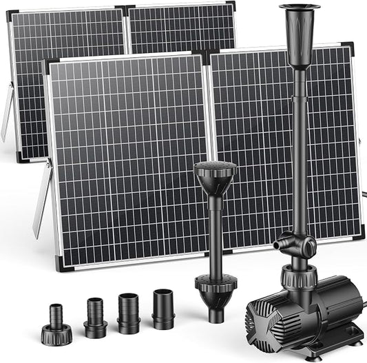 Antfraer 120W Solar Pond Pump, Solar Water Pump with 1600GPH Adjustable Flow & Dry-Run Protection, Solar Water Fountain Pump & Dual Solar Panels for Outdoor Pond Garden Waterfall Water Features