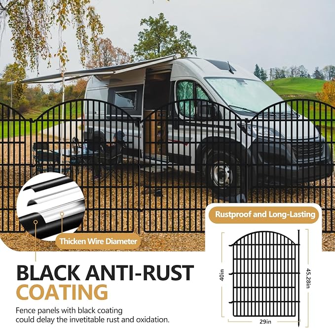 10 Panels Decorative Garden Fence, 40in (H) X 24ft (L) No Dig Dog Fences Outdoor for Yard, Rustproof Tall Metal Fencing Panels, Animal Barrier Suitable for Yards Border, Patio, and Outdoor Use