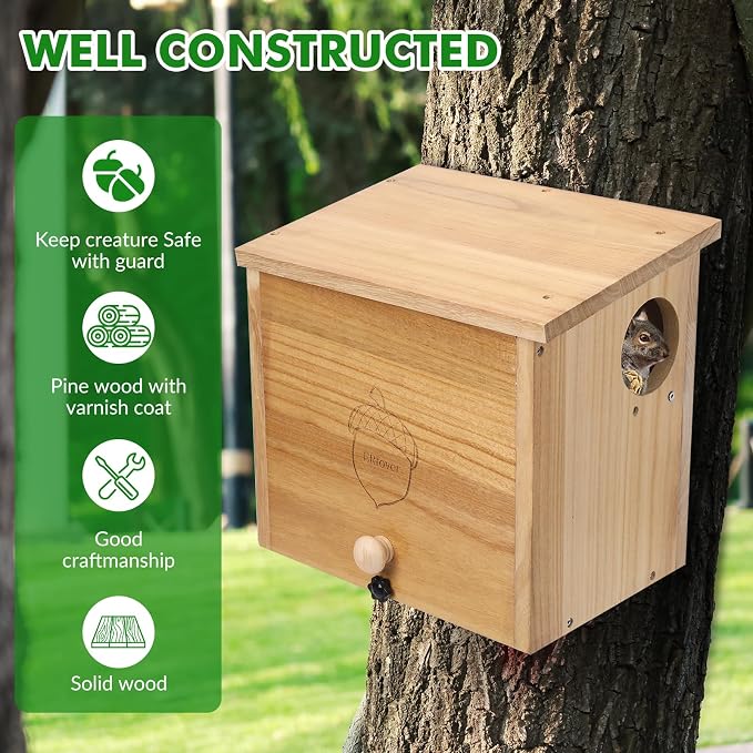 Squirrel Family House Pine Nesting Wooden Box for Shelter Breeding Living Residence with Vanish Finished (Medium)