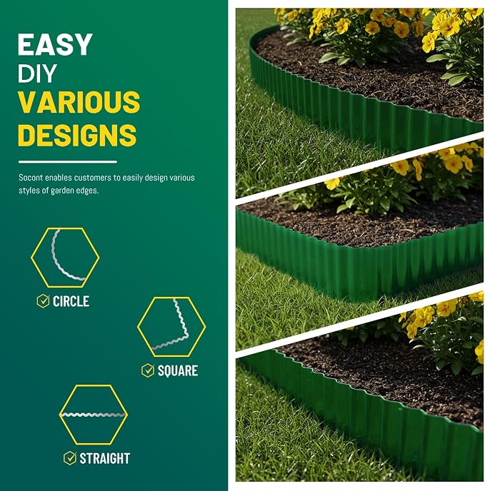 Corrugated Metal Garden Edging, 6"×20Ft Landscape Edging Border for Garden, Flower Bed, Lawn and Landscape Edging (Green)