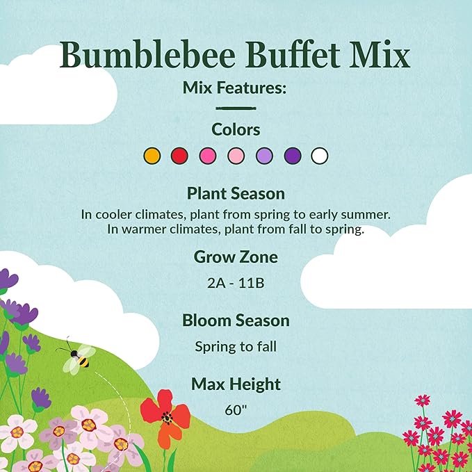 Ferry-Morse Flower Seeds - Bumblebee Buffet Wildflower Mix, Non-GMO, Full Sun, Outdoor - 1 lb