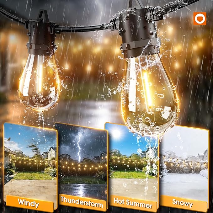 addlon 33FT (27+6) Solar String Lights for Outside Outdoor Waterproof with USB Port & Remote Control Solar Patio Lights Last for 20+Hrs Dimmable Solar Power LED Bulbs Hanging for Porch Garden Bistro