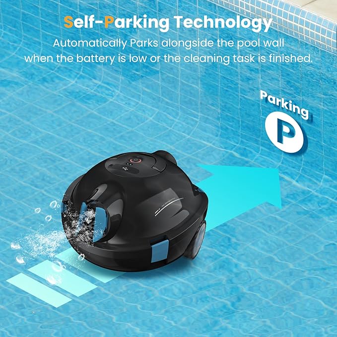 Y10 Cordless Robotic Pool Cleaner, Automatic Pool Vacuum - Ultra Long Battery Life, Powerful Suction, Self-Parking, Lightweight for Above/Inground Pools Up to 65ft/1100 Sq.Ft (Coal)