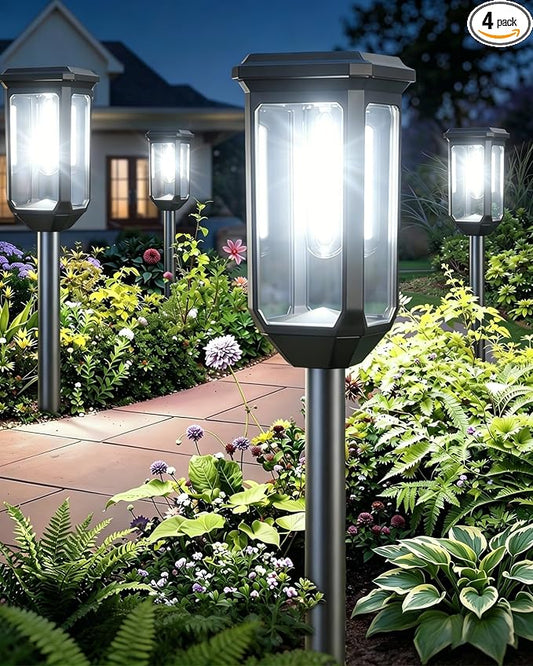 Tenmiro Solar Pathway Lights Outdoor 4 Pack LED Solar Powered Garden Lights Waterproof IP65 Outdoor Light for Yard Lawn Patio Path Walkway Driveway Decor 6500K