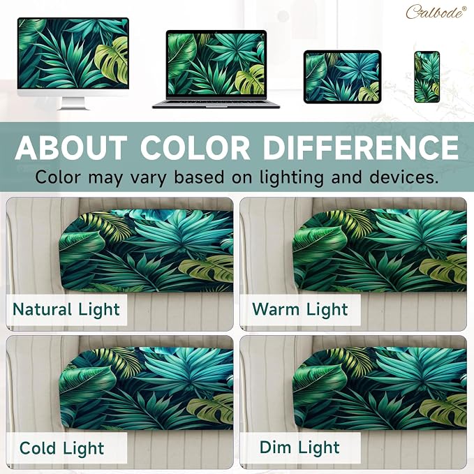 CALBODE 14 Pcs Stretch Outdoor Seat Cushion Covers, Washable Chair Seat Cover for Patio Furniture Cushions Soft Indoor and Outdoor Couch Cover Replacement (Green Tropical Leaves, Cover Only)