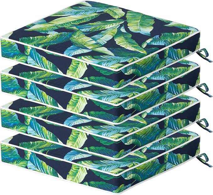 COZYVIDA Outdoor Chair Cushions Set of 4, 20"x20" Square Seat Pads with Tie Straps and YKK Zippers, 30D High-Density Foam, Water-Resistant Fabric,UV-Resistant 1000+ Hrs