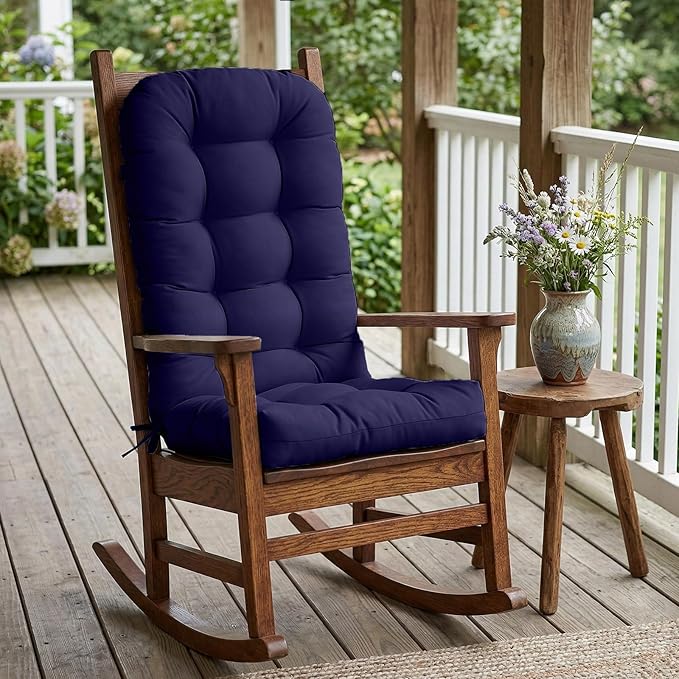 COOS BAY High Back Adirondack Chair Cushions for Outdoor Furniture, 49x20x5 in Water-Resistant Thick Tufted Patio Chair Cushions with Secure Straps, Set of 2, Dark Blue