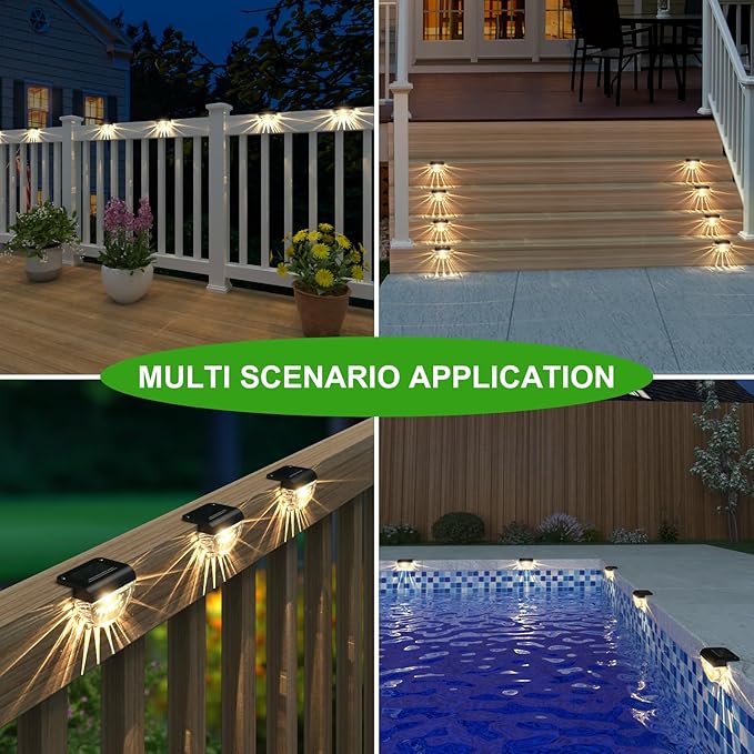 Melunar 8 Pack Solar Deck Lights Outdoor, Solar Step Lights Waterproof for Outside, Yard, Patio, Garden, Pool, Railing, Stairs, Fence (Warm White)