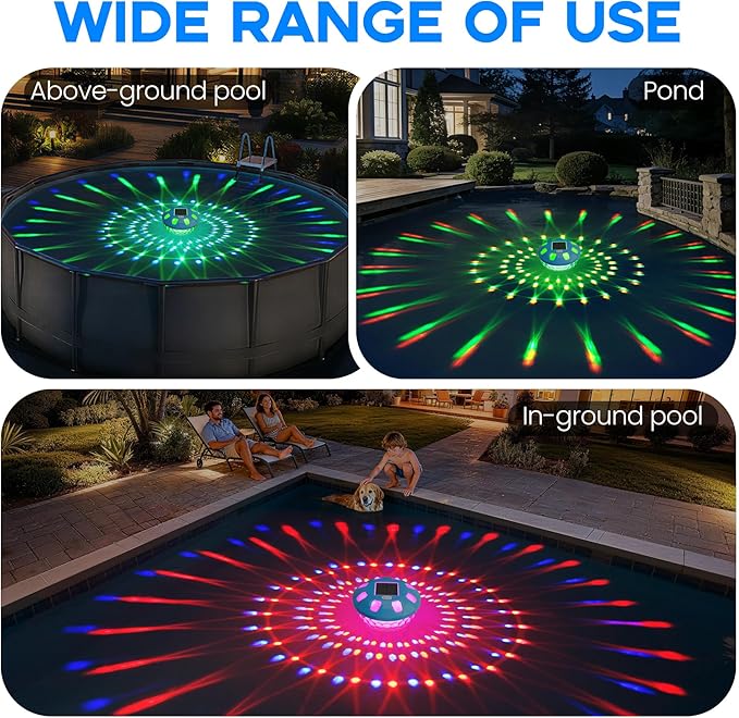 Pool Chlorine Floater, Solar Chlorine Floater with Colorful Lights, 3 Inch Chlorine Tabs Floater w/Adjustable Flow, Button Control Floating Chlorine Dispenser for Pools, Hot Tubs, Light Blue