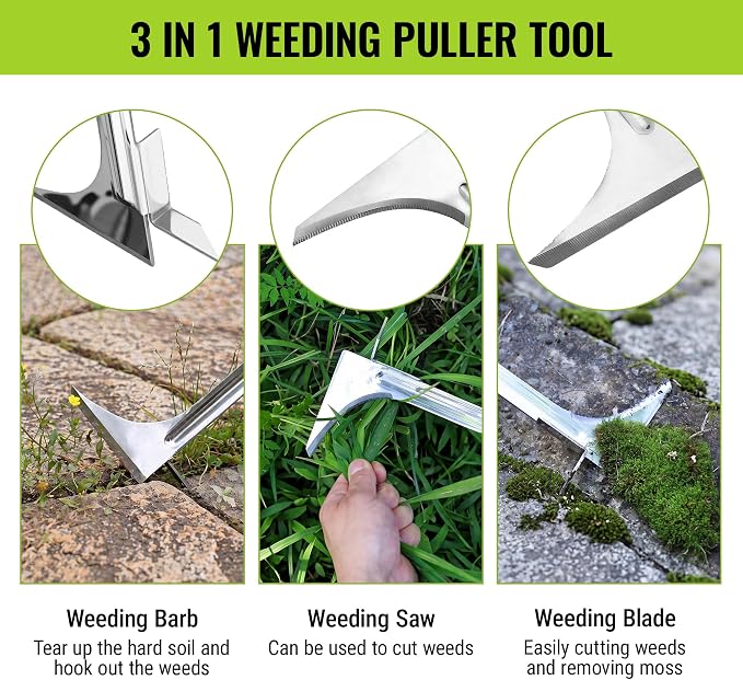 WORKPRO Crack Weeder, Stainless Steel Crevice Weeding Tool with Adjustable Long Handle(27"-54"), L-Shaped Weed Removal Scraper, for Garden Lawn Yard Patio Terrace Paving Garden Hand Tool