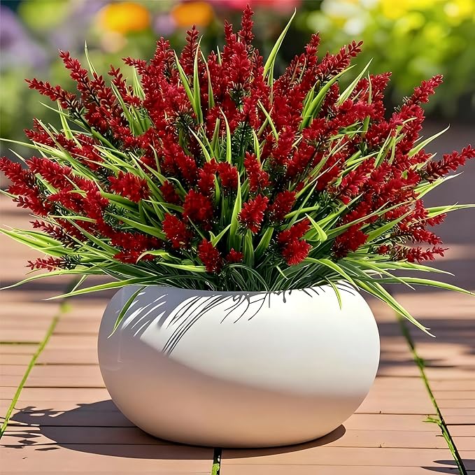 Geegoods Artificial Plants Flowers Outdoor – 24 Bundles Red Faux Flowers UV Resistant, Fake Outdoor Plants for Planters, Window Boxes, Hanging Baskets, Front Porch, Patio, Garden Decor