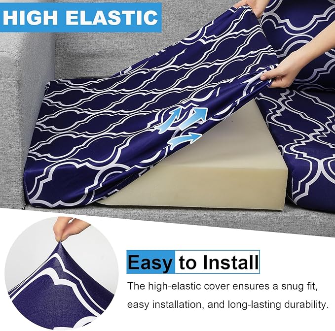 pickyNproud 8Pcs Patio Cushion Covers Stretch Outdoor Couch Cushions Slipcovers Replacement Washable Furniture Protector with Elastic Bottom Sofa Chair Seat Cover, Deep Blue