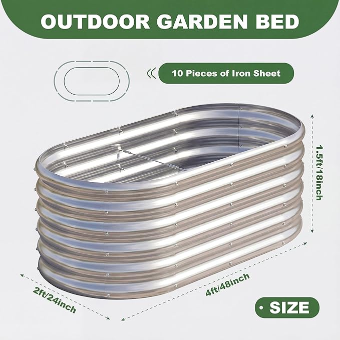 AHEONLAR 3 Pack 4×2×1.5ft Galvanized Raised Garden Bed Outdoor, Sturdy Planter Boxes for Vegetables, Fruits, Flowers and Plants, Easy Assembly, Silver