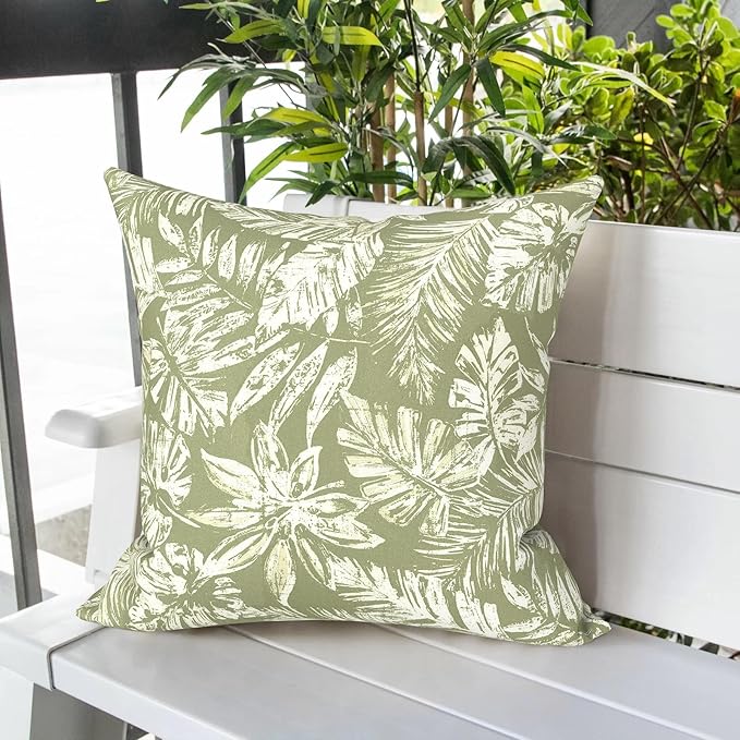 LVTXIII Outdoor Pillow Covers 20x20 Inch, 2 Pack Large Square Throw Pillow Cases, Fade-Resistant Cushion Covers for Patio Furniture Sofa, Garden Porch, Tropical Leaf Green