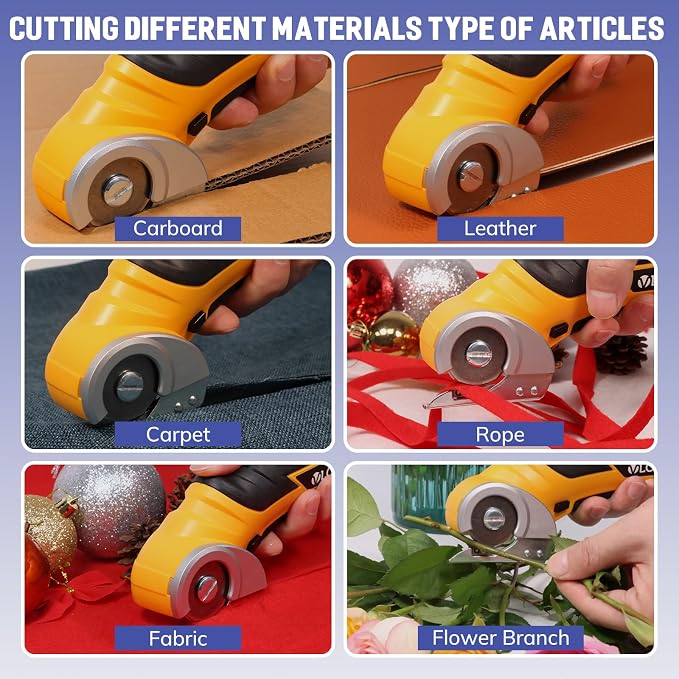 VLOXO Cordless Cardboard Cutter – Electric Scissors for Effortless Cardboard Recycling, Package Opening & DIY Crafting, 240RPM Cordless Power Scissors with Safety Lock for Left & Right Hand(Yellow)