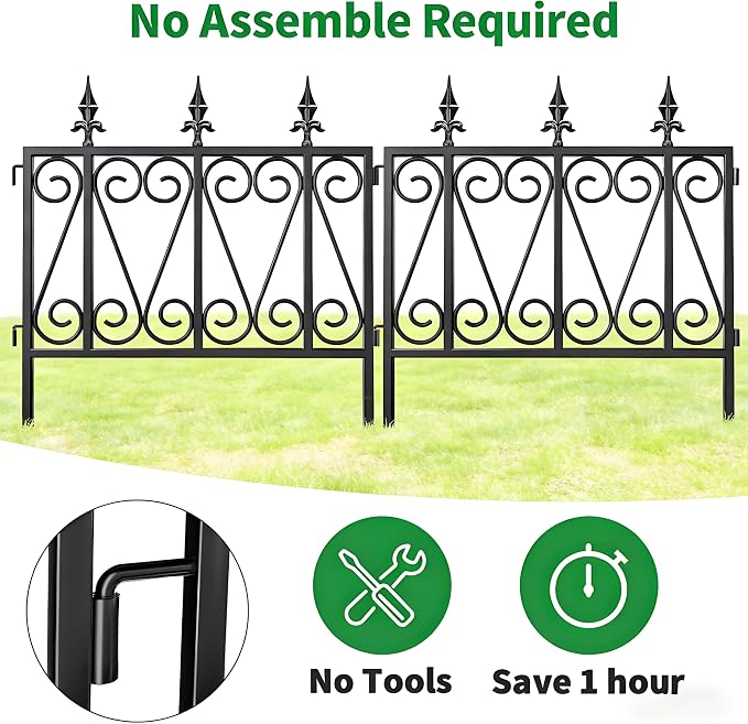 AMAGABELI GARDEN & HOME 5 Panels 24in(H)×10ft(L) 0.4 Inch Wire Diameter Decorative Garden Fences and Borders for Dogs No Dig Metal Garden Edging Border Animal Barrier Fencing for Flower Bed Yard Patio