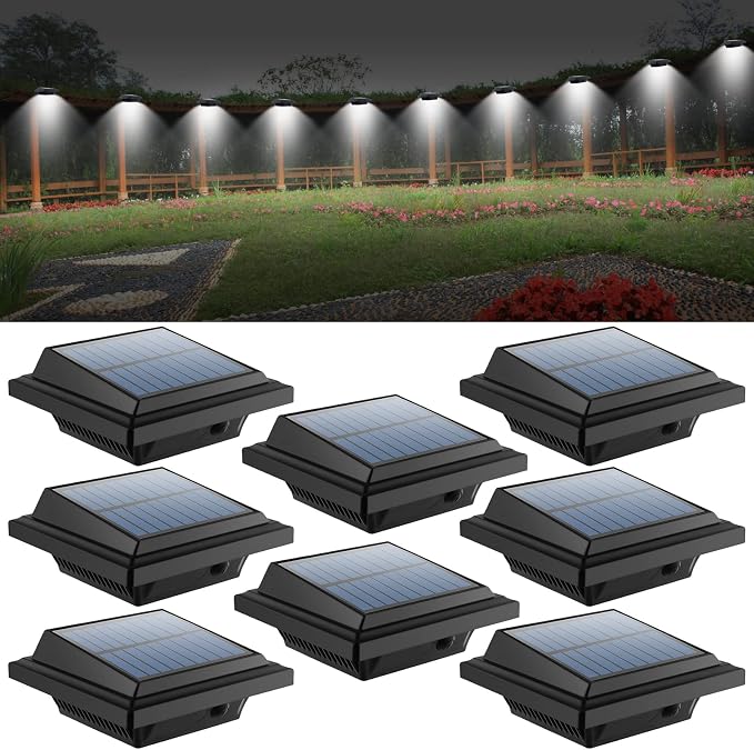 Solar Gutter Lights Outdoor, 40 LEDs Bright Solar Powered led Fence Light Deck Lights Waterproof for Wall, Deck, Fence, Stair, Step and Yard (Black Shell, 8 Pack, Cool White)