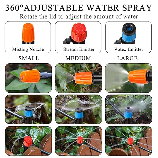 250FT Drip Irrigation System Kit, Automatic Drip Irrigation Kit with 1/2 inch Hose 1/4 inch Distribution Tubing and Accessories for Greenhouse, Yard, Lawn