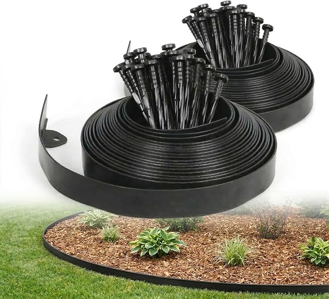 Gardzen 1.5" x 80' Landscape Edging Kit, No Dig Lawn Garden Border with 100 Pcs Spikes, Flexible Edging Border for Mulch Bed Pathway Paver