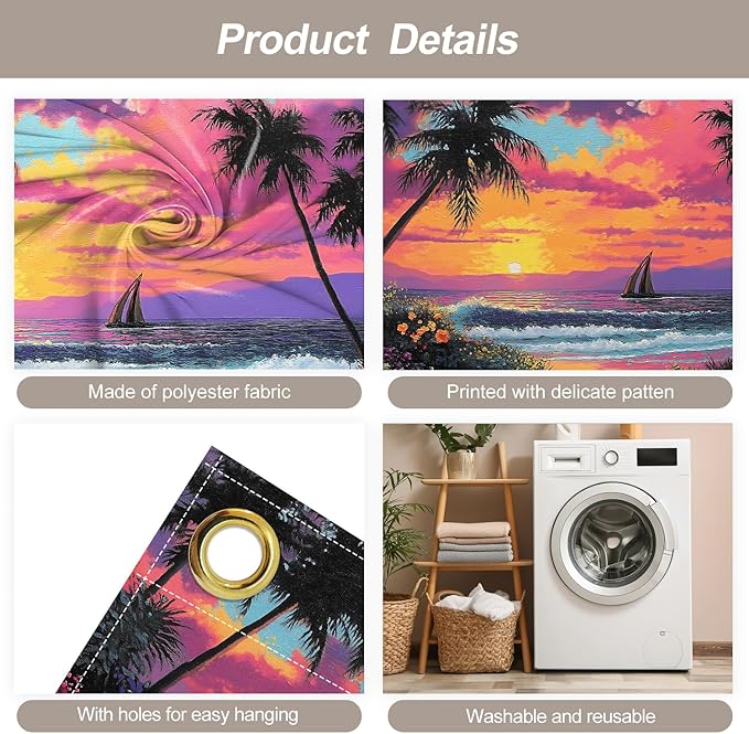 7 * 16FT Summer Sunset Garage Door Cover Decorations Sunset Palm Trees Garage Door Banner for Outdoor Indoor Summer Party Photography Backdrop