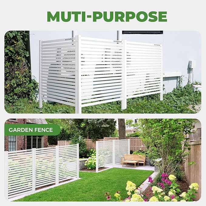 Air Conditioner Fence - 36" W x 45" H Trash Can Fence Panels, Easy Assembly Privacy Screen for Outside, Decorative for AC Units & Pool Equipment, White Vinyl, 2 Panels