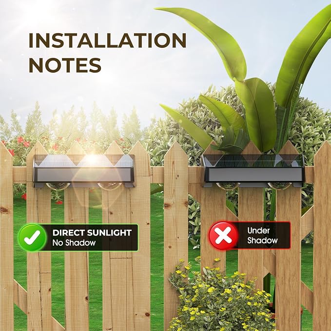Fence Lights Solar Powered, Led Solar Fence Lights Outdoor IP65 Waterproof, Warm/Cool White and RGB Colors Changing Solar Wall Lights for Garage Backyard Railing Step Patio Pool - 8Pack