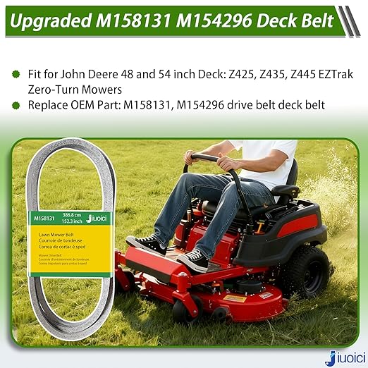 Upgraded Deck Belt M158131 M154296 V-Belt for John Deere Z425 Z435 Z445 EZTrak Series Lawn Mower Flat Belt Drive Belt, 152.3 Inch Length, More Durable and Reliable