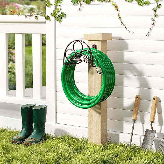 Metal Garden Hose Holder - Wall Mounted Water Hose Holder - Hose Hanger Heavy Duty for Water Hose Extension Cords Vacuum Hose bronze