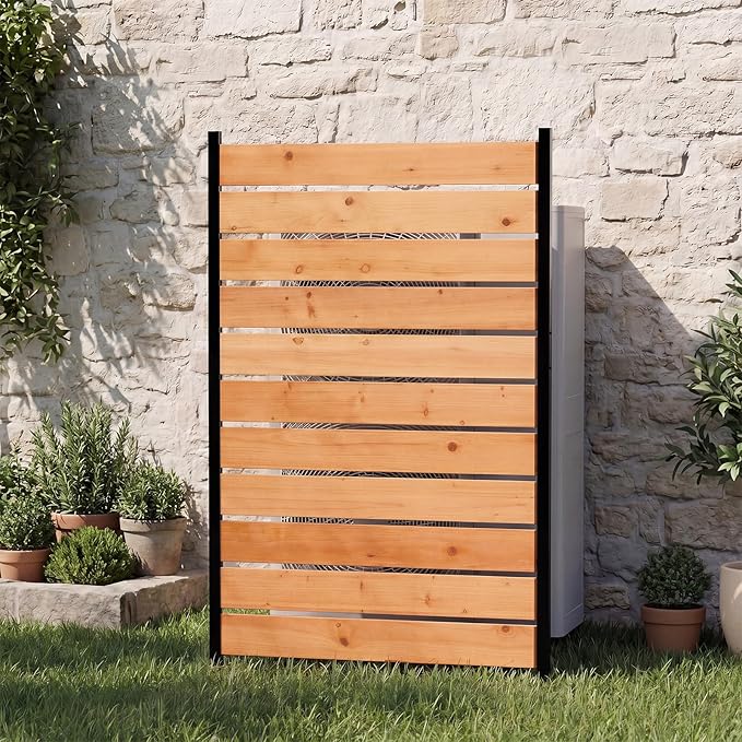 Wooden Privacy Fence, Outdoor Privacy Screen, Porch and Terrace Privacy Wall, Trash Can and Air Conditioner Concealment (Reddish Brown)