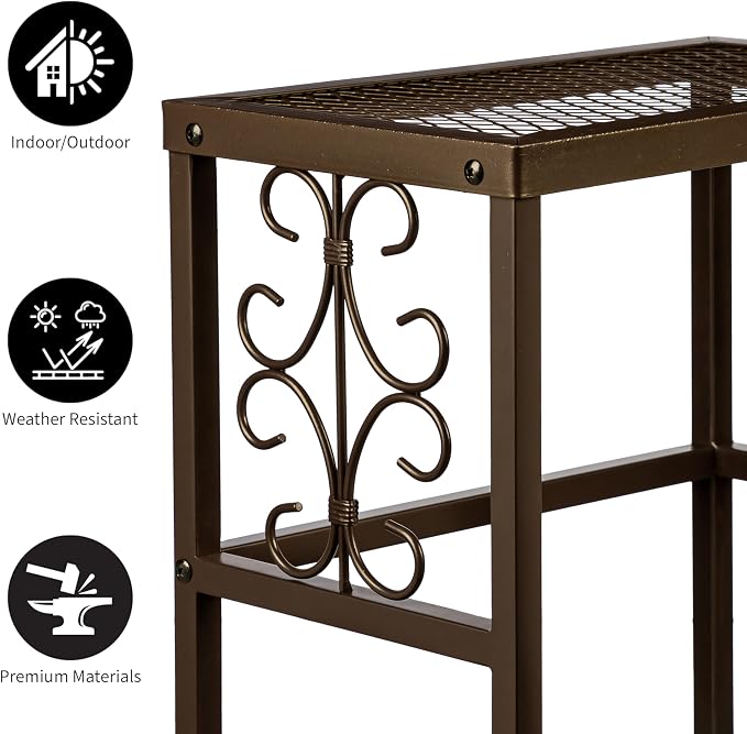 Evergreen Garden Nesting Plant Stands Indoor/Outdoor, Metal Plant Stand for Patio, Porch, Garden, Corner Plant Stands for Indoor Plants (Montebello, Set of 2)