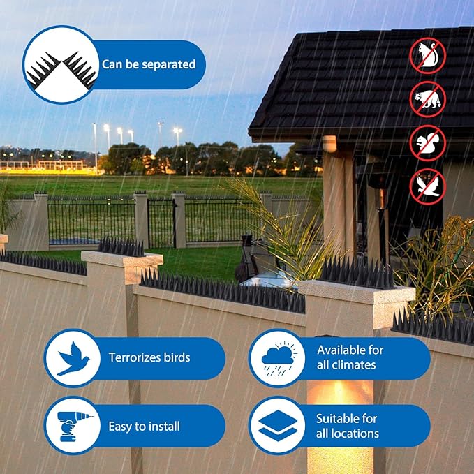 CIIC Bird Spikes, 40 Pack Pigeon Squirrel Raccoon Cat Deterrent Spike Outside Anti Birds Defender Outdoor to Keep Robin Away Roof Fence Window Nest 37.6 Feet(11.4m) Black