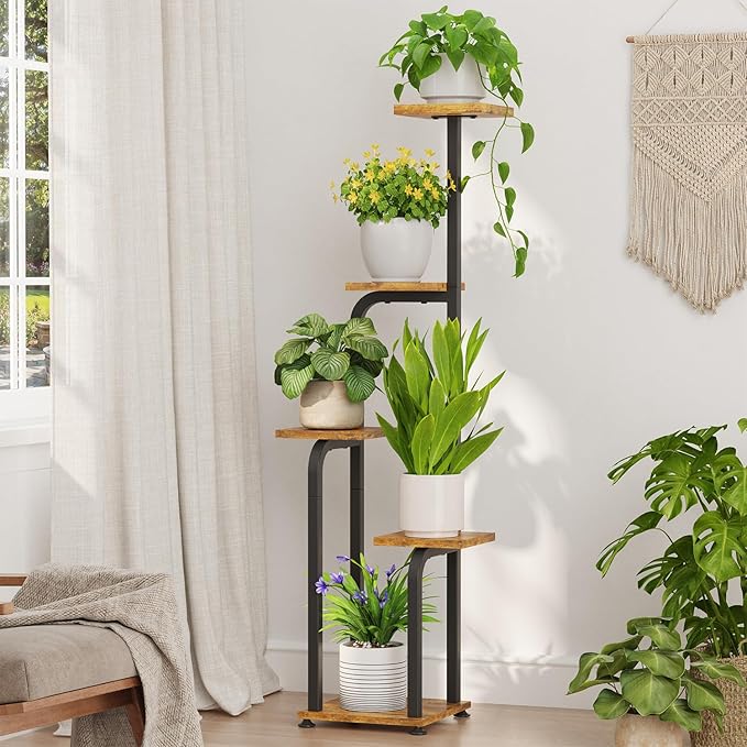 iDavosic.ly Tiered Plant Stand Indoor Set of 2, 4 Tier Corner Multiple Flower Holder Shelf with Wooden Trays & 3 Tier Front Porch Plant Stands for Outside