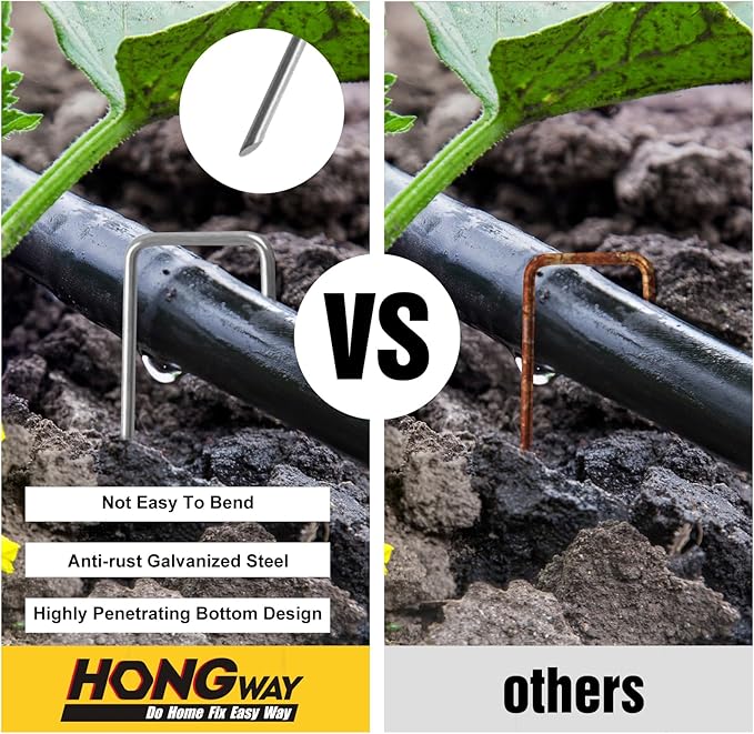 HongWay 2000 Pack 6 Inch Landscape Staples Bulk, Galvanized Garden Stakes 11 Gauge U-Shaped Pins Tent Stakes Yard Ground Staples for Landscaping Fabric, Lawn, Turf, Fence, Plant Cover, Irrigation