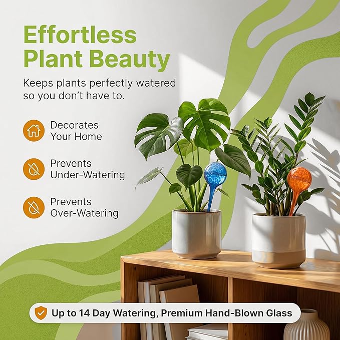 Little Green Leaf Automatic Plant Watering Globes Self Watering Planter Inserts (Set of 4) | Hands Free Multicolor Glass Bulbs | Planter Spikes to Support Indoor & Outdoor Plant Health (100ml)