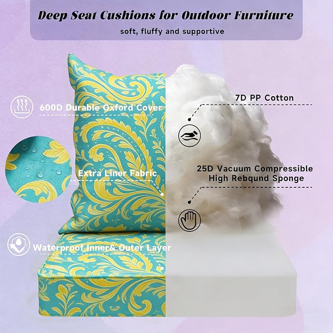 COZEER Patio Chair Cushions 24x24 Inch, Waterproof Fade Resistant Outdoor Cushions for Patio Furniture, Edge Binding Design with Handle, Adjustable Straps & Hook and Loop Fastener (Pattern)