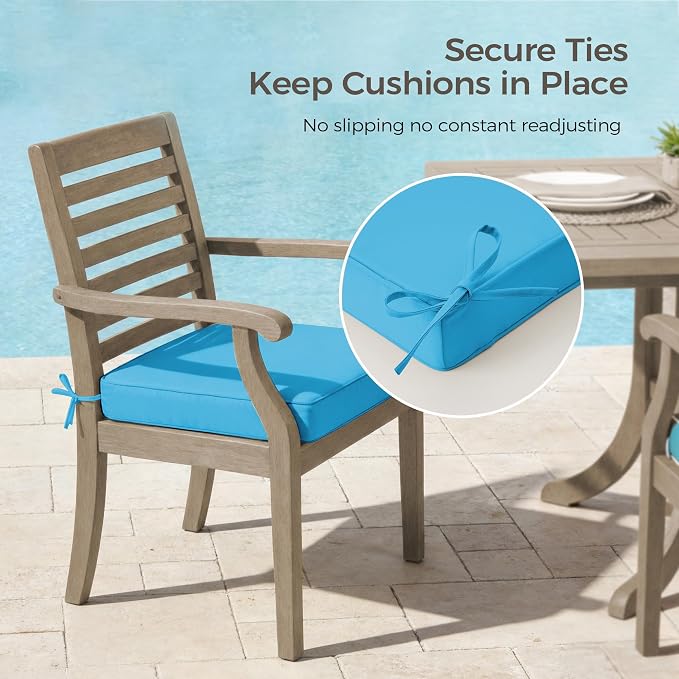UNIKOME Outdoor Chair Cushions Set of 4, Water Resistant Patio Seat Cushions with Ties for Outdoor Furniture, High-Density Foam, UV & Fade Resistant, Piped Edge – 24" x 24" x 4", Teal