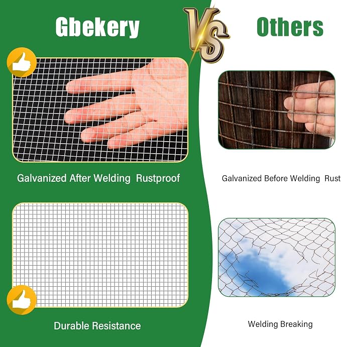 Gbekery Hardware Cloth 1/2 inch 16in x 50ft 19 Gauge, Hot-dip Galvanized After Welding Chicken Wire Mesh Roll Garden Plant Welded Metal Wire Fencing Roll, Rabbit Cages Snake Fence