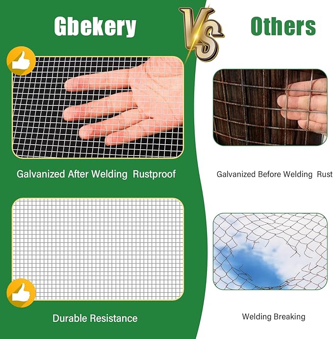 Gbekery Hardware Cloth 1/4 inch 48in x 100ft 23 Gauge, Hot-dip Galvanized After Welding Chicken Wire Fence Roll Garden Plant Welded Metal Wire Fencing Roll, Rabbit Cages Snake Fence