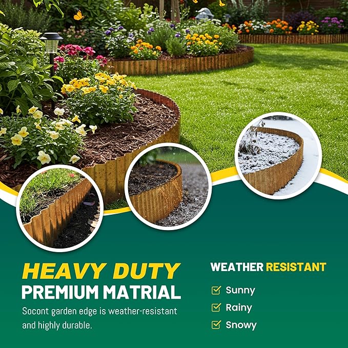 Corrugated Metal Garden Edging, 12"×10Ft Landscape Edging Border for Garden, Flower Bed, Lawn and Landscape Edging (Rusty)...