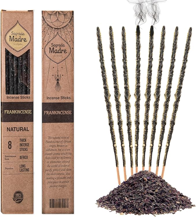 8 pcs Wildly Harvested Thick - Natural Frankincense Incense Sticks, 9” - Eco Friendly, Aromatic Non Toxic Incense Sticks (1hr Burning Time) to Heal & Purify Your Body and Surroundings