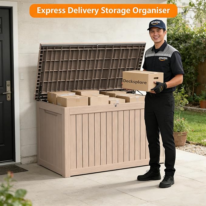270 Gallon Outdoor Storage Box Resin Deck Box All Weather Waterproof Large Lockable Storage Container Deck Box for Patio Furniture, Garden Tools, Lockable, Gray