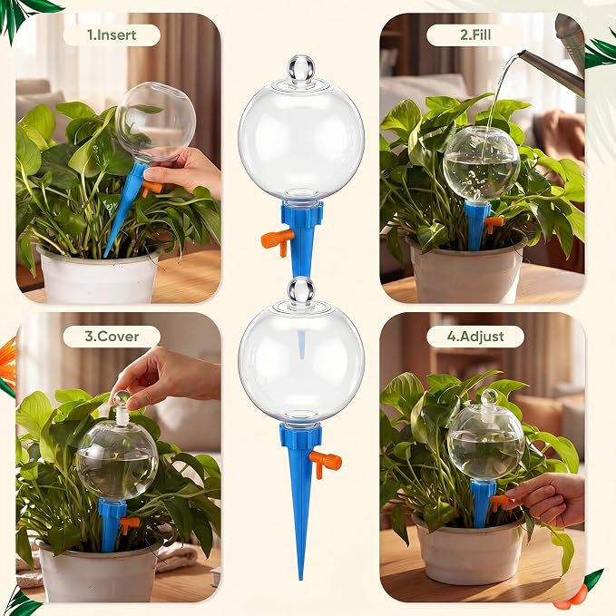 4 Pcs 17oz Plant Self Watering Globes for Indoor Outdoor Adjustable Plants Plastic Water Bulbs Top to Fill Plant Self Watering Planter Insert Water Devices System Spikes Stakes (Blue)