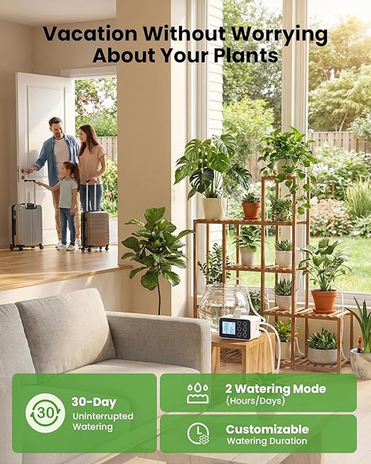 BAOSHISHAN Automatic Plant Waterer Indoor with Upgraded 2-in-1 Spray&Drip Emitter, Indoor Plant Watering System with Programmable Timer, Battery Powered Plant Watering Devices for 15 Plants