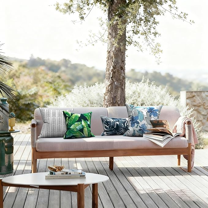 LVTXIII 2 Pack Outdoor Throw Pillow Covers for Patio Furniture, 16x16 Inch Square Pillow Case, Water-Repellent Cushion Covers for Garden, Porch, Sofa, Hanalei Lagoon