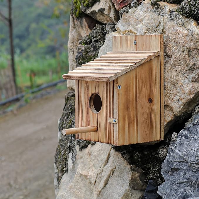 Wood Bird Houses for Outside with Pole Wooden Bird House for Finch Bluebird Cardinals Hanging Birdhouse Clearance Garden Country Cottages