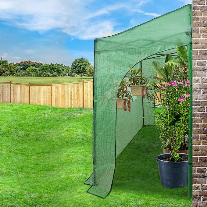 EAGLE PEAK Replacement Cover for 10x5 Portable Lean-to Greenhouse, 2 Roll-Up Zipper Entry Doors and 1 Large Roll-Up Side Window (Frame Not Included), Green