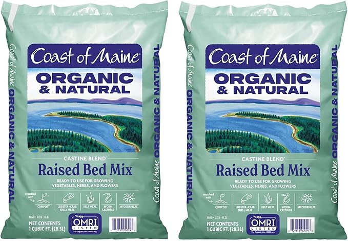 Coast of Maine Castine Blend Organic and Natural Raised Bed Mix, 1 cu ft (Pack of 2), RTU for Growing Vegetables, Herbs and Flowers