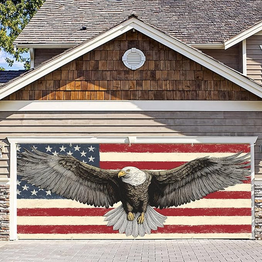 7 * 16FT Eagle USA Flag Garage Door Cover Decorations Independence Day Garage Door Banner for Outdoor Indoor Patriot Party Photography Backdrop